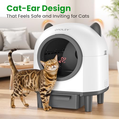 OROLEY Self-Cleaning Litter Box, Automatic Cat Litter Box with APP Control & Safety Sensor，Large Capacity Design for Multiple Cats,Built-in Deodorizing Scent Box and Garbage Bags,White