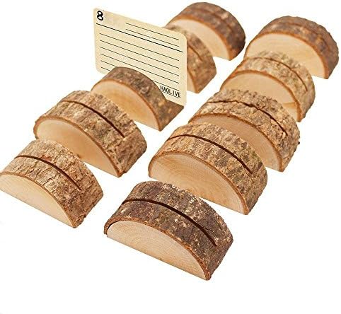 senover Rustic Real Wood Base Wedding Table Name Number Holder Party Decoration Card Holders Picture Memo Note Photo Clip Holder (10 Table Place Card Holders)