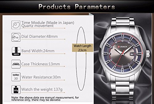 Curren Brand Strap Cuarzo para Hombre Moda Casual Vestido Reloj de Pulsera Fecha Reloj analógico Azul - Imagen 5