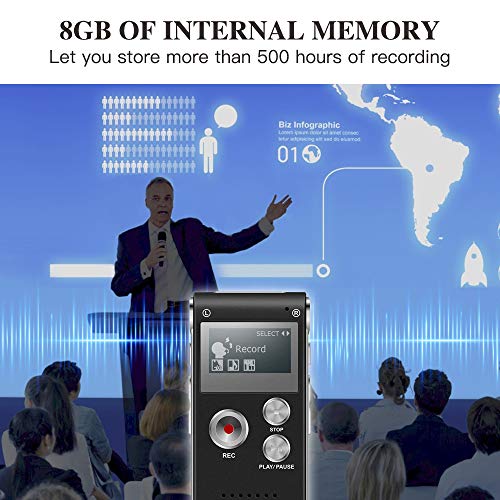 8GB Voice Recorder, HD Mini Digital Voice Recorder 290 Hours Recording Capacity Dictaphone Double Mic for Meeting/Classes/Lectures/Speech