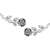 Valentines Day Gifts S925 Sterling Silver Rose Flower Clip Stud Ear Cuffs Crawler Climber Earrings for Women Teen