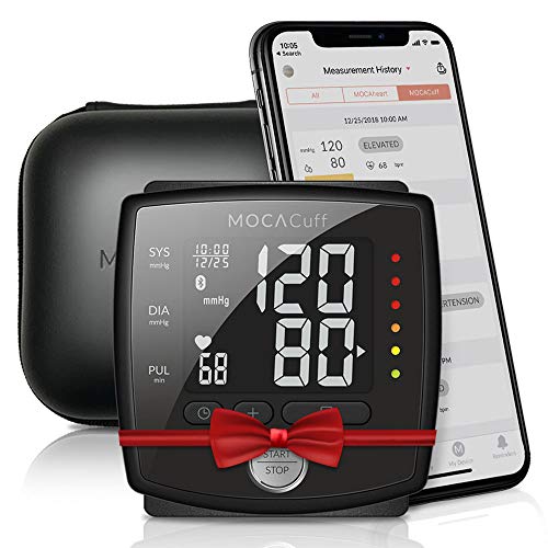 MOCACuff Bluetooth Blood Pressure Monitor, Fully Automatic Accurate Wrist, FDA Blood Pressure Monitor Cuff 99 memory, Portable with hard shell Case and Tracking App for Apple iPhone and Samsung- Black