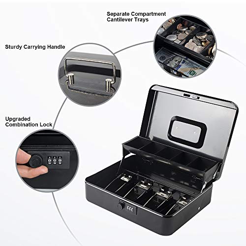 KYODOLED Large Cash Box with Combination Lock,Money Box with Cash Tray
