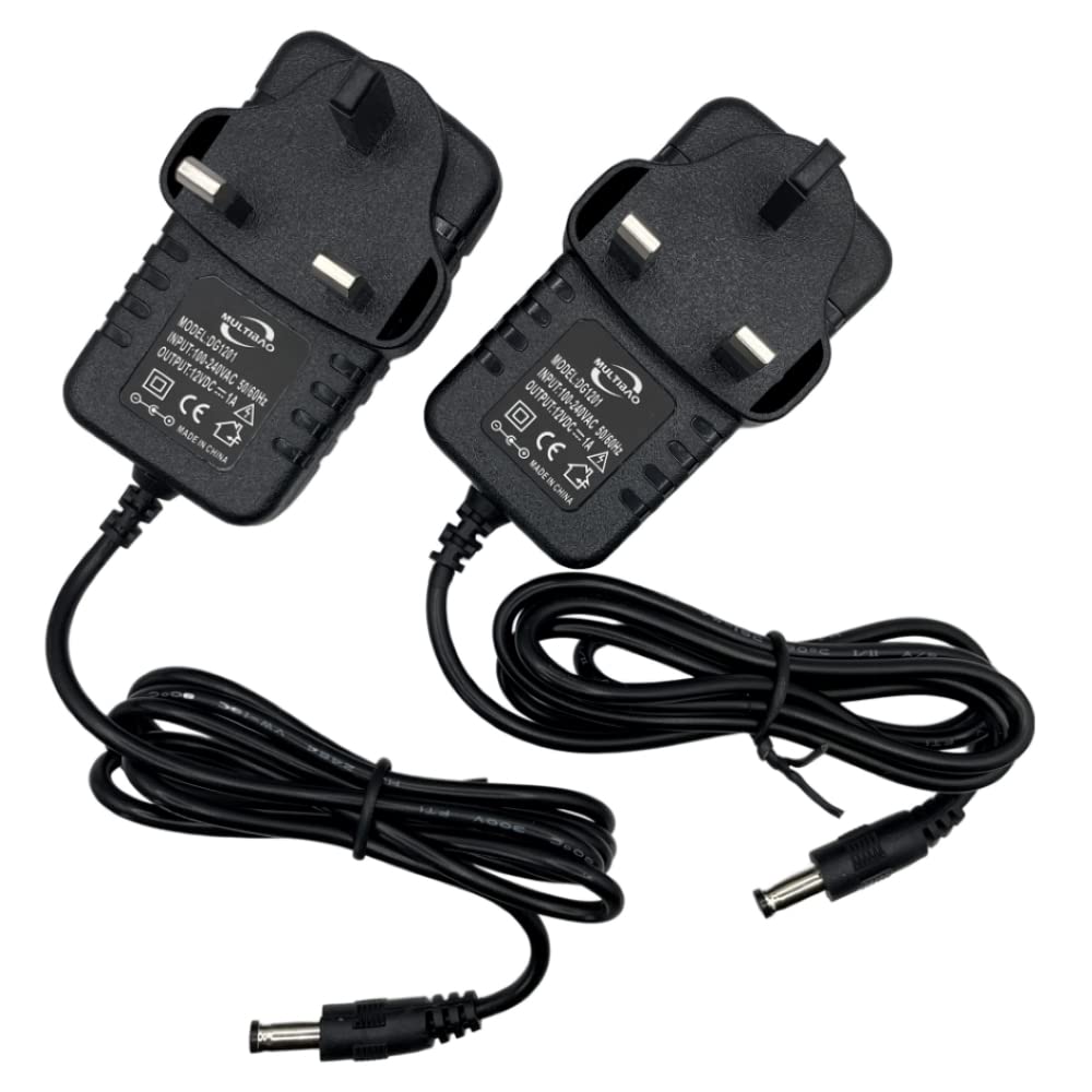 Multibao DC 12V 1A Power Supply Adaptor 12W Transformer UK PLUG for CCTV Camera, LED STRIP and Home Appliances, DC Jack 5.5 * 2.1mm (2pcs)