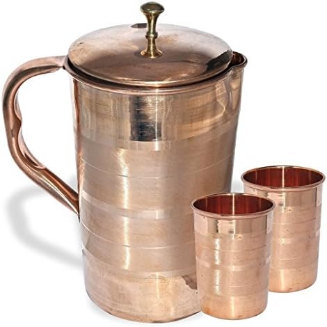 Best Quality Pure Copper Jug 1.5 LTR Water Pitcher With 2 copper luxury GLASS for Ayurvedic Health Benefits - CHRISTMAS GIFT