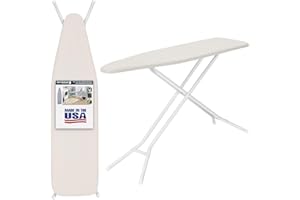 Ironing Board Full Size Made in The USA by Seymour Home Products (Beige) | Includes Cover and Pad | Ironing Board with 4 Steel Legs for Extra Support | Features Perforated Top for Steam Flow