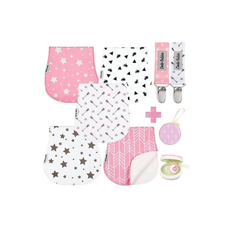 Dodo Babies 5-Pack Baby Burp Cloths – Soft, Absorbent Organic Muslin Burp Cloths – Includes Pacifier Case and 2 Pacifier…