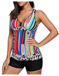 Tempt Me traje de baño de 2 piezas con cuello en V, espalda cruzada, con parte inferior Boyshort