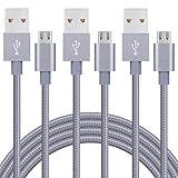 Sundix Micro USB Cable, 3Pack 10ft Nylon Braided High Speed USB 2.0 A Male to Micro USB Male Charging Cord for Samsung, Nexus, LG, Motorola, Android Smartphones and More (Gray)