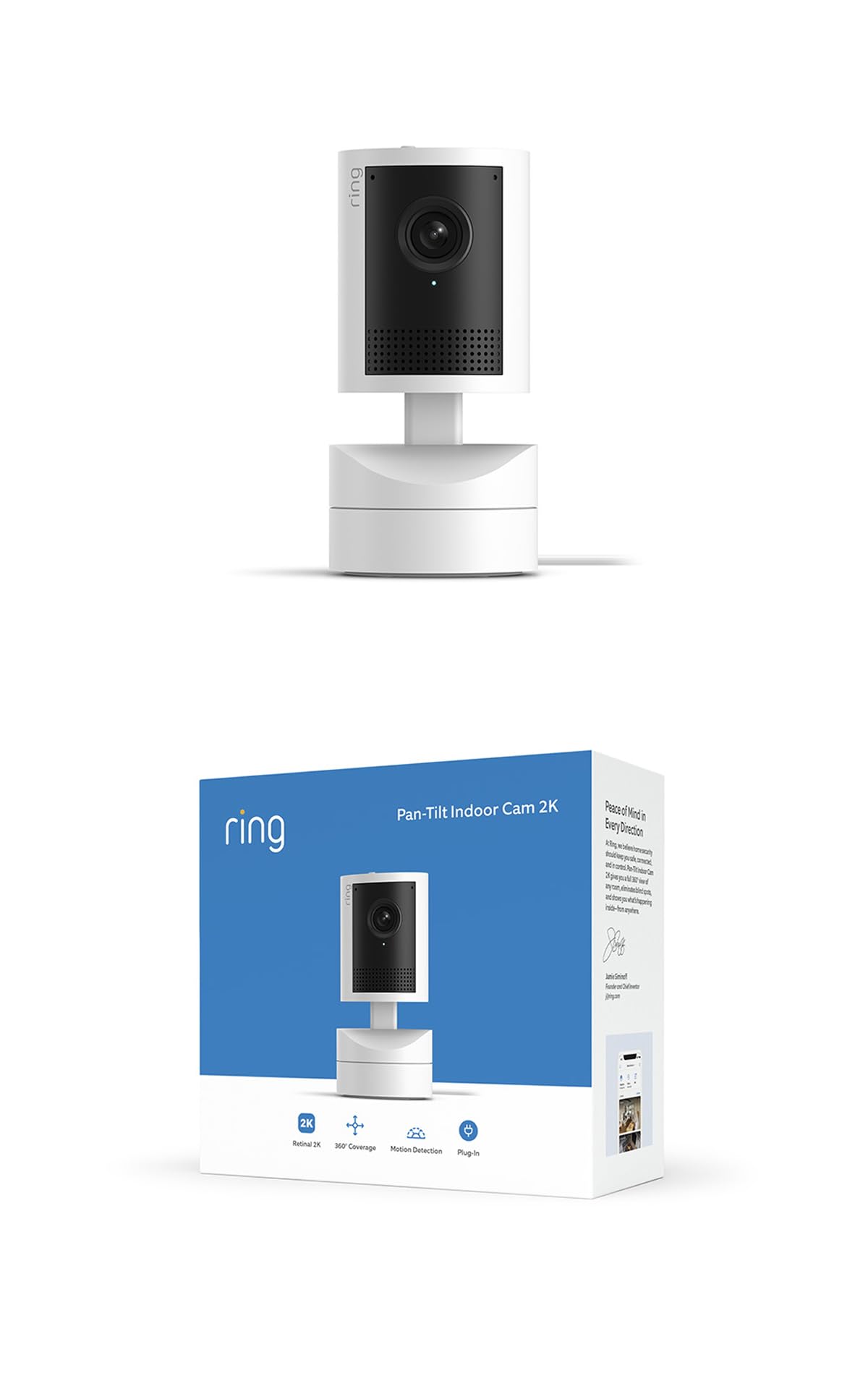 Ring Pan-Tilt Indoor Cam 2K (newest model), Plug-In, 360° Coverage, Auto Tracking, Retinal 2K Video, 6x Enhanced Zoom, White