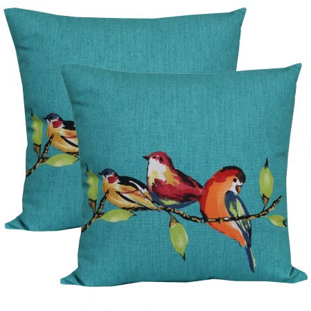 Mainstays Birdie Turquoise Outdoor Toss Pillow - Set of 2