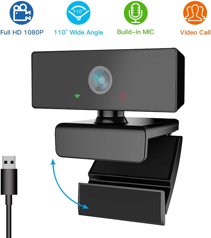 Webcam with Microphone, 1080P Webcam Streaming Computer Web Camera with 110° Wide View Angle, PC Laptop Desktop Camera 1080P HD Webcam USB PC Webcam for Video Calling Recording Conferencing