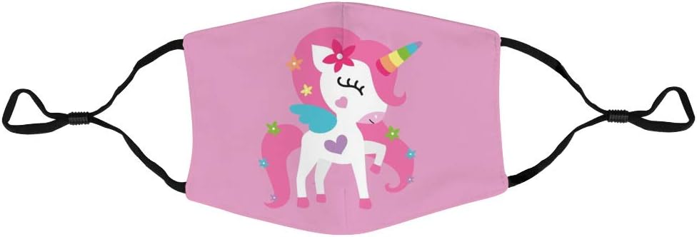 Reusable Dust Face Protection with 4 Pcs Activated Carbon Filters, Unicorn Girl In Pink Unisex Mouth Cover Adjustable Breathable Dustproof Washable