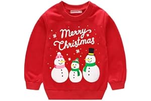 POPSHION Toddler Boys Christmas Sweatshirts Long Sleeve Pullover Shirts Reindeer Sweaters Xmas Cartoon Tee Sport Tops 1-7T