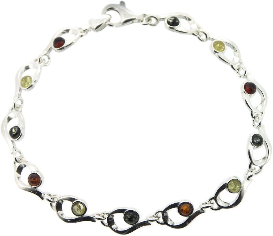 Nova Silver Classic Amber, Mixed Amber Set Silver Bracelet with Tear Shape Links of 18.5cm