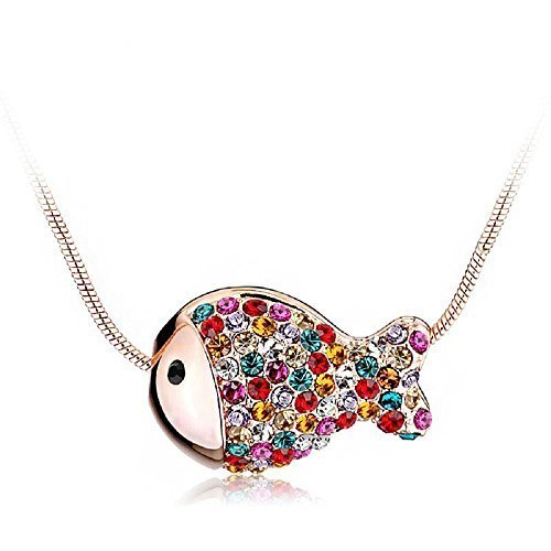 J F Collar de mujer con colgante pez y cristal Swarovski Crystal