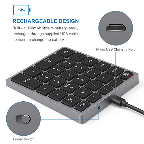 2.4GHz Wireless Rechargeable Number Pad, Jelly Comb Slim Numeric Keypad