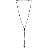 COOLSTEELANDBEYOND Black Crystal Necklace, Long Chain Y-Shape Fringe Tassel Statement Necklace with Beads, Stylish