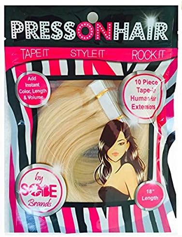 Press On Hair Straight Tape Extensions, Light Blonde, 18 Inch