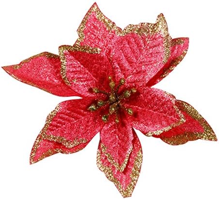 Glitter Christmas Flower Xmas Tree Decoration Festive Party Ornament - Red