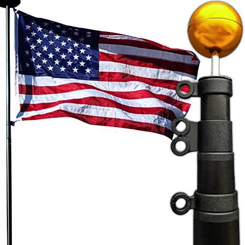 Flagpole Hardware - Service First Black 20FT Heavy Duty Telescoping Freedom Edition Flagpole Kit