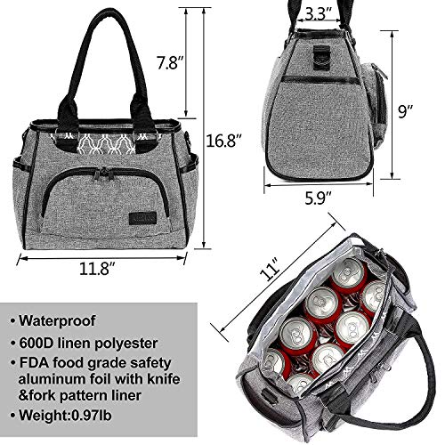AmHoo Reusable Lunch Bag For Women Waterproof Cooler Insulated Box Picnic Women Top Handle Satchel Handbags Stylish Adult 10L tote Work School YKK Zipper Blue