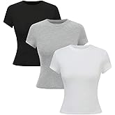 SOLY HUX Women's 3 Piece Crew Neck T Shirts Summer Short Sleeve Tight Dressy Casual Tops