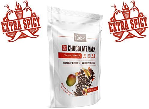 Cenavi 70% Dark Chocolate Bark by Silver Fern Brand - Spicy Mango - 1 Bag - No Added Sugar - Natural - No Sugar Alcohols - Low Net Carb, Low Calorie, High Fiber, Probiotic Infused