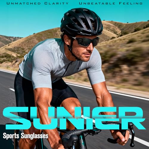 Sunier Polarised Cycling Sunglasses Men Women, Unbreakable Wrap Around Sports Fishing Driving 100% UV400 Sun Glasses