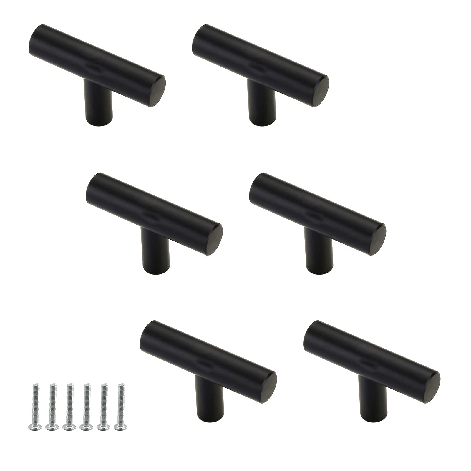 Zerniple 50mm Black T Bar Handle Pull Kitchen Cabinet Handle Solid Aluminum Alloy Drawer Wardrobe Pull Cupboard Knobs （6 Pieces