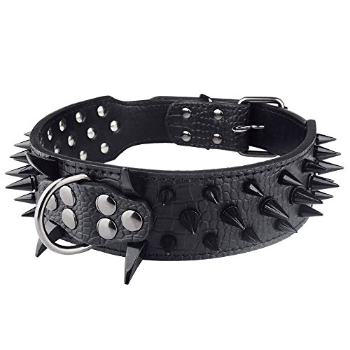 Mpeter Dog collar,Full Studded Spiked Rivets,Soft PU leather Leash With Buckle,Adjustable,For pets Puppies(black rivet, S)