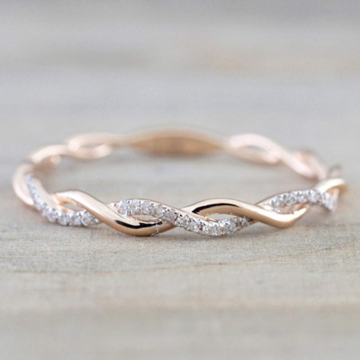 highouse Rund Ringe für Frauen Dünn Rotgold Farbe Twist Seil Stapel