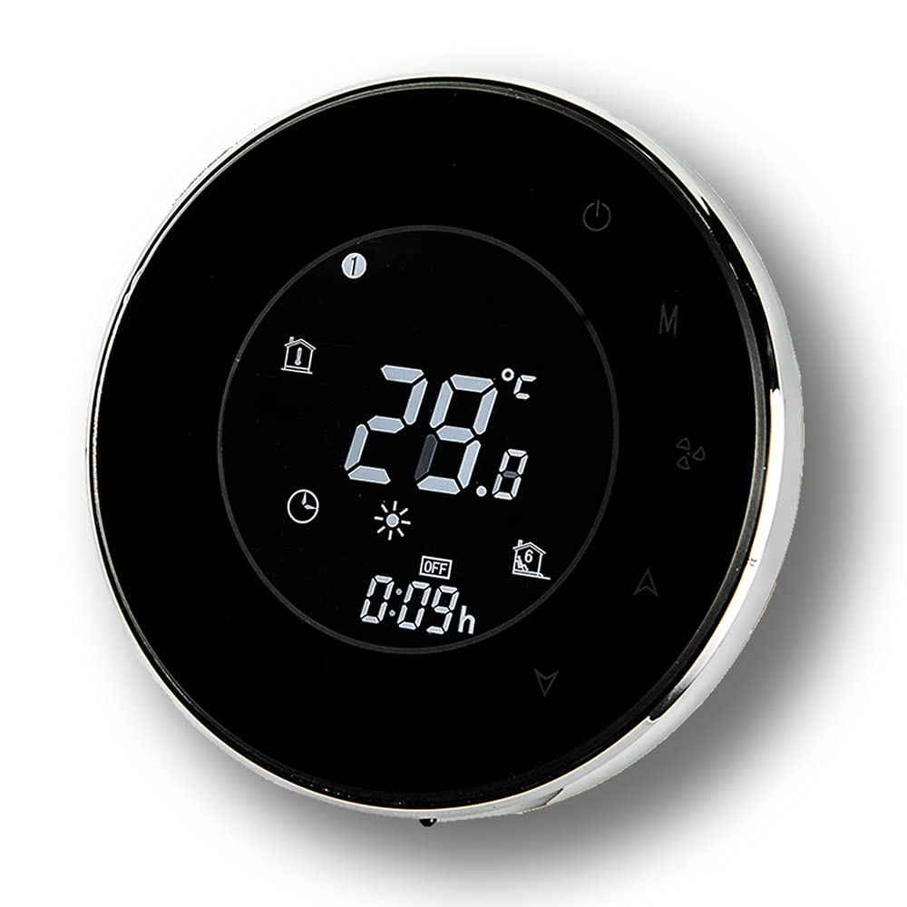 BecaSmart Series 6000 Round Thermostat Four Pipe for Air Conditioning Fan Coil with WIFI Connection (Four Pipe, Black(WIFI))