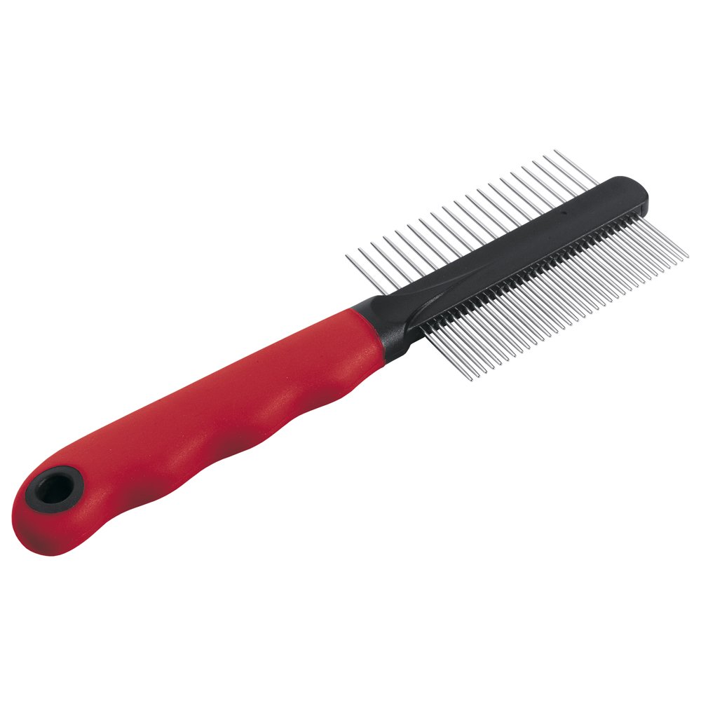 Ferplast 2-in-1 Comb for Dogs and Cats, Medium and Long Hair, Rounded Chrome Teeth, Non-Slip Handle