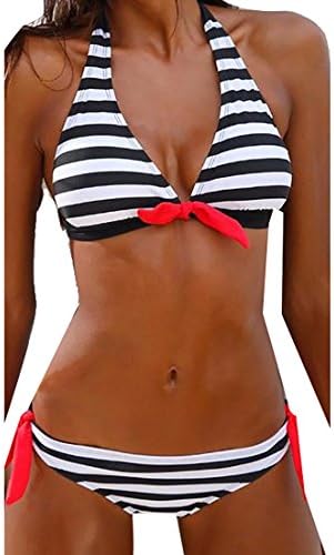 Sodossny Womens Sailor Stripe Halter Padded Triangle Bikini Set