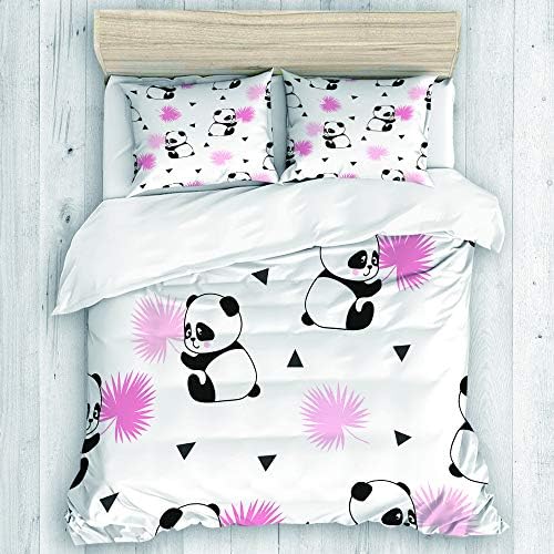 DAHALLAR Duvet Cover Set,Cute Panda Bears,Decorative 3 Piece Bedding Set with 2 Pillow Shams Queen Size
