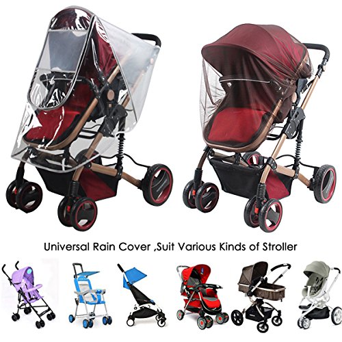Baby Stroller Rain Cover and Mosquito Net Weather Shield，Universal Waterproof Windproof Protection Baby Stroller Rain Cover for Outdoor Indoor - Thumbnail 3