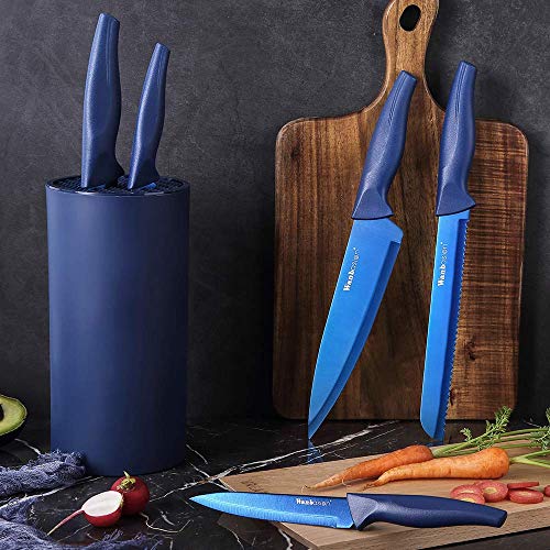 Wanbasion Navy Blue Kitchen Knives Block Set Professional, Stainless