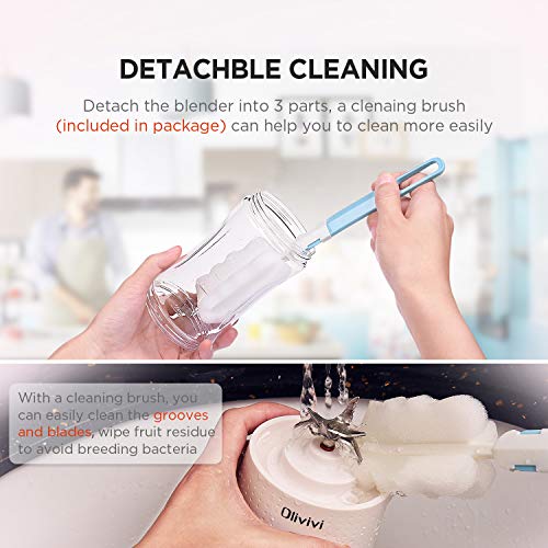 Olivivi Portable Blender, Multifunctional Personal Blender Mini Smoothie Blender 6 Powerful Blades, 4000mAh Rechargeable USB Juicer Cup Bottle with strainer Cleaning Brush for Travel BPA Free White
