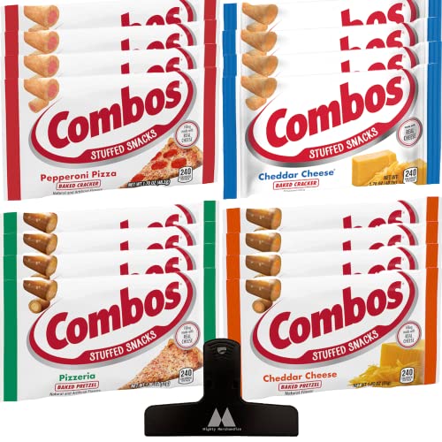 Combos Baked Snacks Variety Pack 16 Packs with 4 Flavors Pepperoni Pizza Cracker, Cheddar