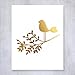 Bird on a Branch Gold Foil Print Wall Art Nursery Small Poster Girl Room Decor Little Birdie Metallic 5 inches x 7 inches A30