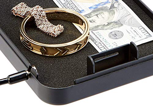 BILLCONCH Metal Handgun Safe, Mini Car Safe Jewelry Box Gun Safe,Portable Key Lock Safe Pistol Box with Security Cable - Thumbnail 5