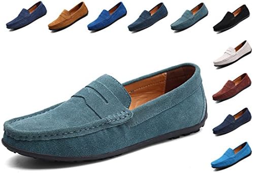 WaltZon Men's Loafers Suede Leather Slip-On Moccasins Driving Shoes(WZ890L.Green43)