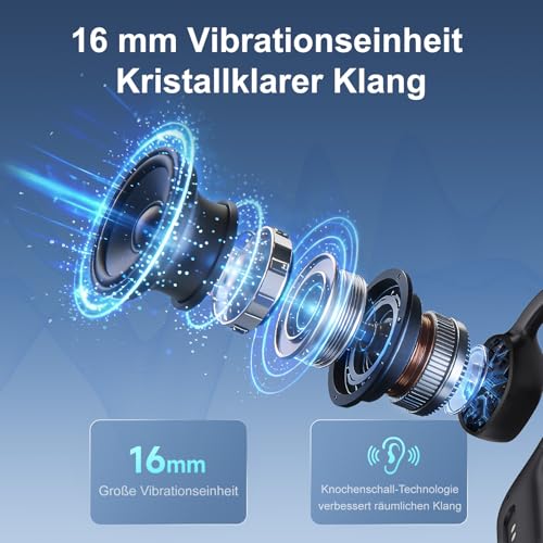 sunvito Knochenschall Kopfhörer Bluetooth 6.0, offene Bluetooth-Funkkopfhörer für Sport, wasserdichte, leichte Ohrhörer mit Ohrstöpseln für Laufsport, Fitnessstudio, Radfahren, schwarz