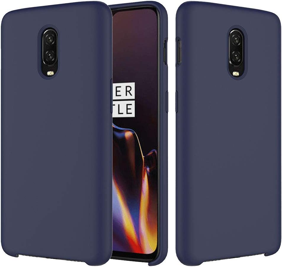 Crust Liquid Silicone Hard Back Cover Case, Soft Touch Gel Rubber with Soft Microfiber Cloth Lining Cushion for OnePlus 6T - Midnight Blue