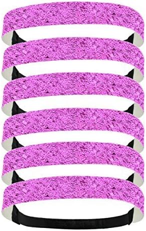 6 Pack: Glitter Headbands 3/4" Elastic Back Multiple Colors Available (One Size, Medium Pink)