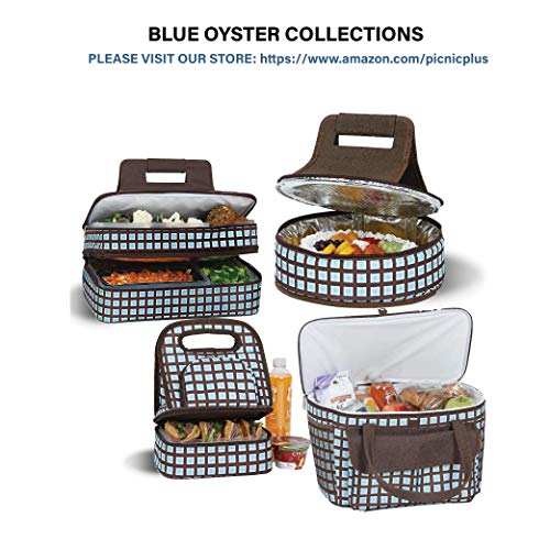 Picnic Plus 18" Casserole Carrier 2 Level Thermal Insulated Hot and Cold Food Carrier Double Layer Food Carrier Bag Potluck Carrier With Bonus Containers (Blue Oyster)