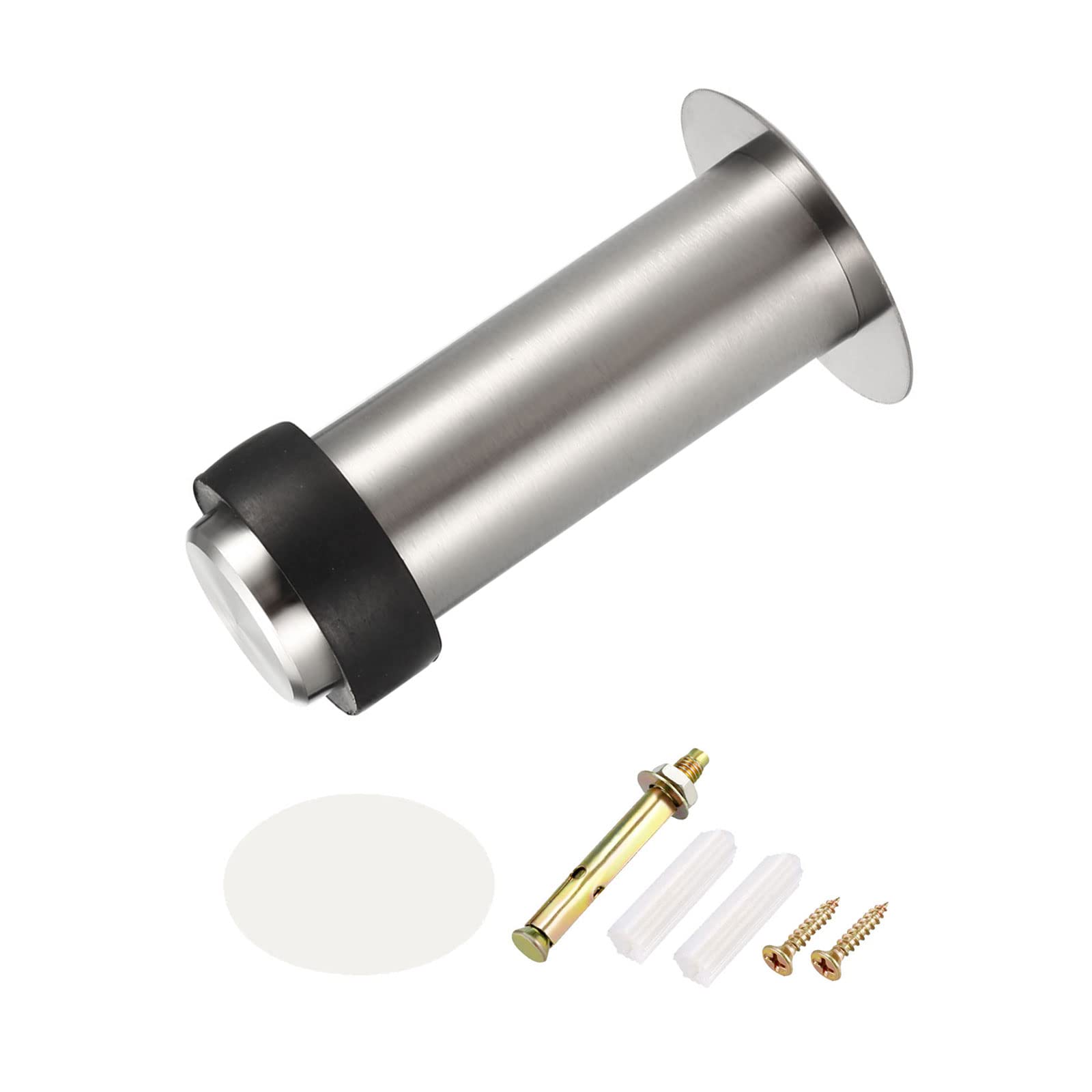 METALLIXITY Cylindrical Door Stop (100mm/3.94") 1pcs, Stainless Steel Doorstop Bumper Wedge Wall Protector with Screws - for Furniture Decor, Silver Tone