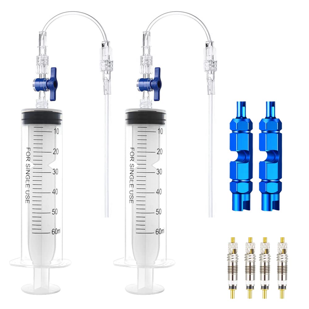 Chihutown 8Pcs Cycling Syringe Kit, Tubeless Tire Sealant Injector with Switch, Presta Valve Core and Removal Tool, No Tubes Tire Sealant Bicycle (white,blue)