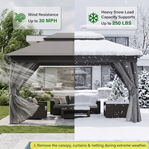 LAUSAINT HOME 10x12 Gazebo Canopy with Netting, Curtains & Double Roof image 13